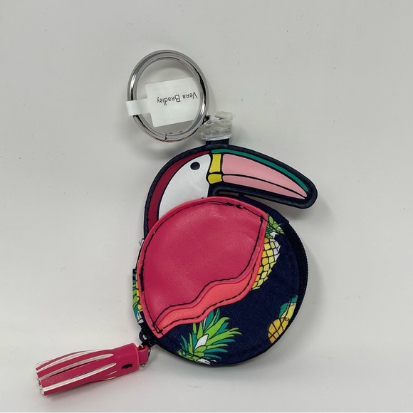 Vera Bradley Handbags - Vera Bradley Toucan Tropical Party Bird Coin Purse Bag Charm Pink Blue New